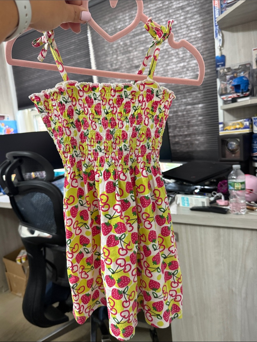 Girls Strawberry Smocked Sundress - Pink & Yellow